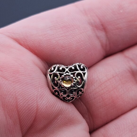Pandora 925 Sterling Silver Openwork Citrine Scroll Heart Charm Bead - Picture 1 of 8